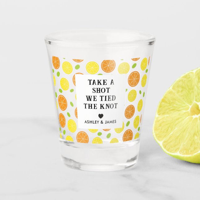 Take a Shot We Tied the Knot Wedding Liquor Glass (Front)