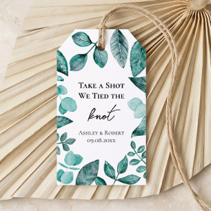 Take a Shot We Tied the Knot Wedding Teal Greenery Gift Tags