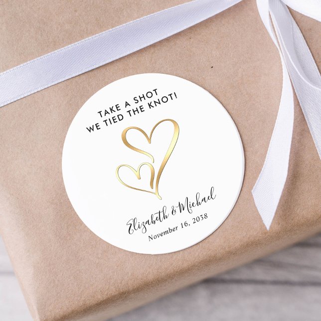 Take a Shot Wedding Favor Classic Round Sticker (Creator Uploaded)