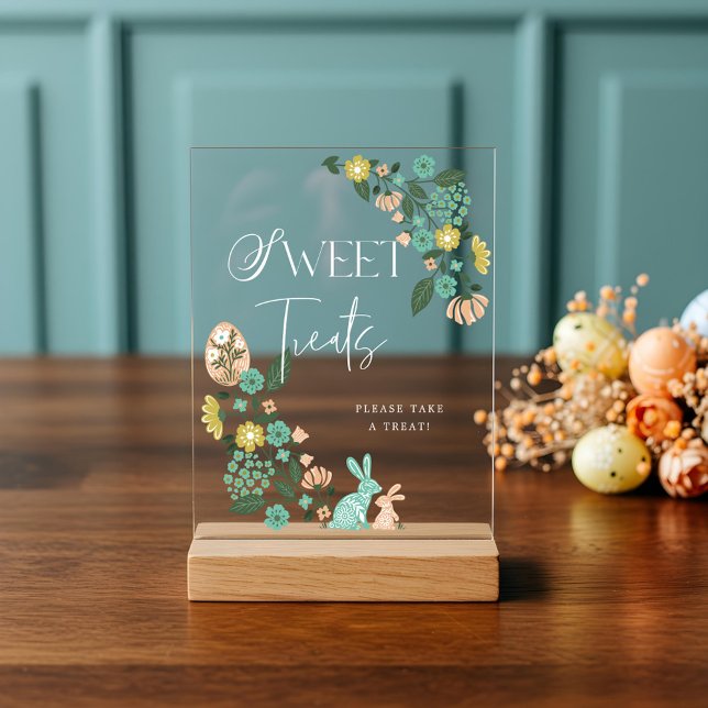 Take A Sweet Treat Spring Floral Easter Bunny Acrylic Sign (Take A Sweet Treat Spring Floral Easter Bunny Acrylic Sign)