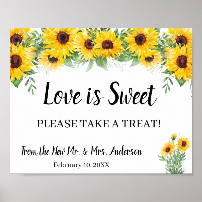 Take a Treat Bridal Shower Wedding Sunflower Sign (Front)