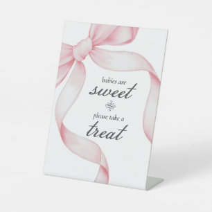 Take a Treat Pink Coquette Bow Baby Shower Pedestal Sign