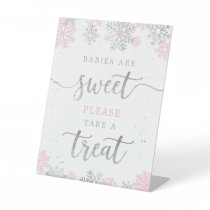 Take A Treat Pink Silver Winter Baby Shower Pedestal Sign