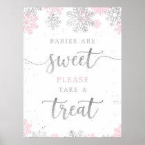 Take A Treat Pink Silver Winter Baby Shower Poster