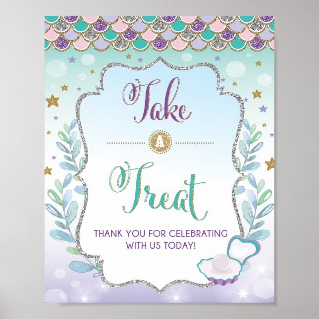 Take a Treat Sign Mermaid Birthday Baby Shower (Front)