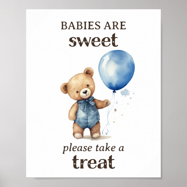 Take a Treat Teddy Bear Boy Baby Shower Poster (Front)