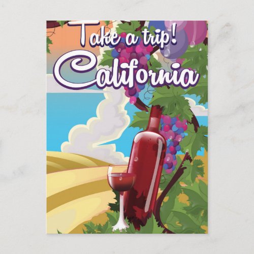 Take a Trip California vintage wine travel poster Postcard