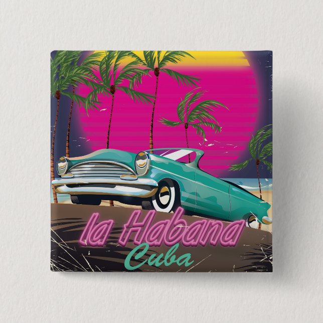 Take a Trip to Cuba reto 1985 poster Button (Front)