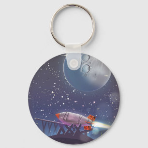 Take a Trip! Visit the Moon vintage cartoon poster Keychain