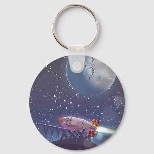 Take a Trip Visit the Moon vintage cartoon poster Keychain