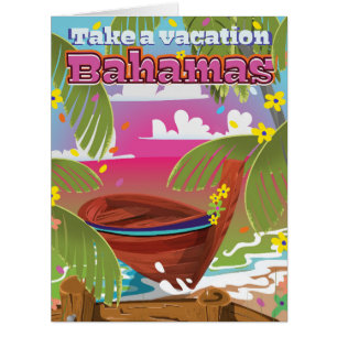 Take a Vacation! Bahamas cartoon travel print. Cards