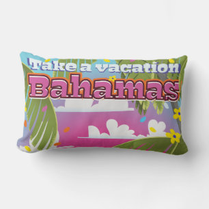 Take a Vacation! Bahamas cartoon travel print. Lumbar Pillow