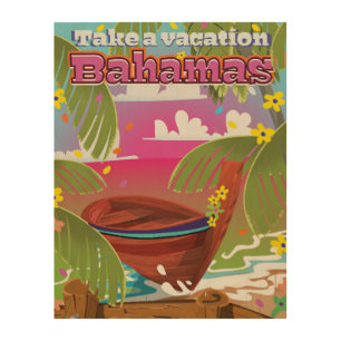 Take a Vacation! Bahamas cartoon travel print. Wood Wall Art