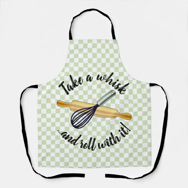 "Take a whisk" whisk and rolling pin baker's crest Apron (Front)