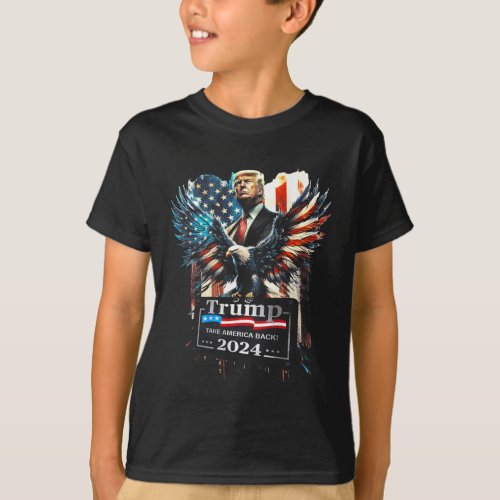 Take America Back 2024 Eagle Us Flag on Back  T_Shirt