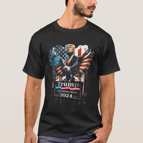 Take America Back 2024 Eagle Us Flag on Back  T_Shirt