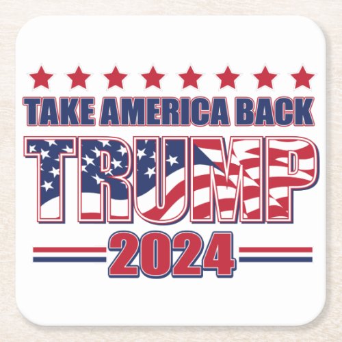 Take America Back Trump 2024 Square Paper Coaster