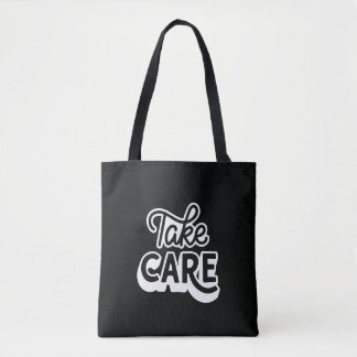 Take Care Tote Bag | Minimalist Black Aesthetic