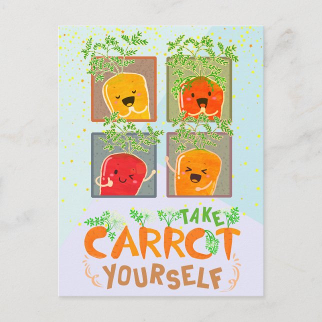 Take Carrot Yourself | Motivational Quote Pun Postcard (Front)