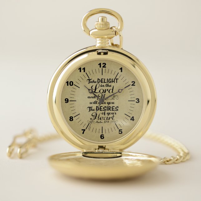 Take Delight in the Lord Psalm 37 4 Bible Verse Pocket Watch (Inside)