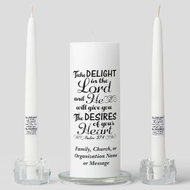 Take Delight in the Lord Psalm 37 4 Bible Verse Unity Candle Set (Front)