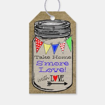 Take Home S'more Love Colorful Bunting On Burlap Gift Tags by hungaricanprincess at Zazzle