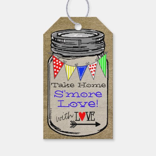 Take Home Smore Love Colorful Bunting on Burlap Gift Tags