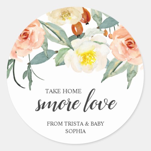 Take Home Smore Love Floral Girl Baby Shower Favor Classic Round Sticker