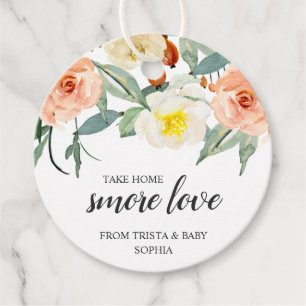 Take Home Smore Love Peach Floral Girl Baby Shower Favor Tags