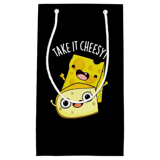 Take It Cheesy Funny Food Pun Dark BG Small Gift Bag (Front)