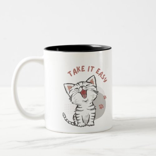 Take it easy cat Two_Tone coffee mug