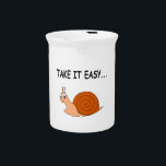Take It Easy Cute Cartoon Snail Drink Pitcher<br><div class="desc">The message from the snail is: take it easy.  Original cartoon character.</div>