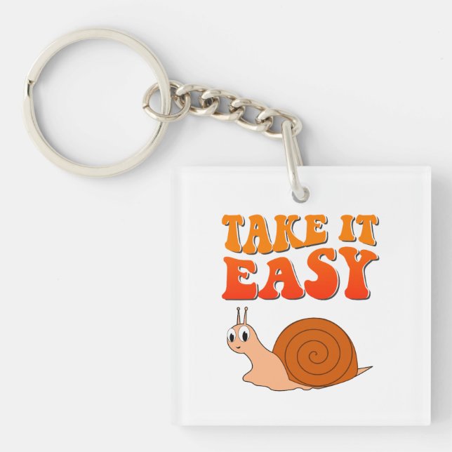 Take It Easy Cute Cartoon Snail Groovy Text Keychain (Front)
