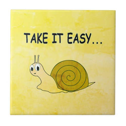 Take It Easy Cute Cartoon Snail Old Paper Texture Ceramic Tile