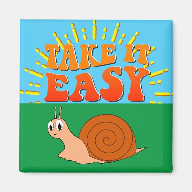 Take It Easy Cute Cartoon Snail Sunburst Magnet (Front)