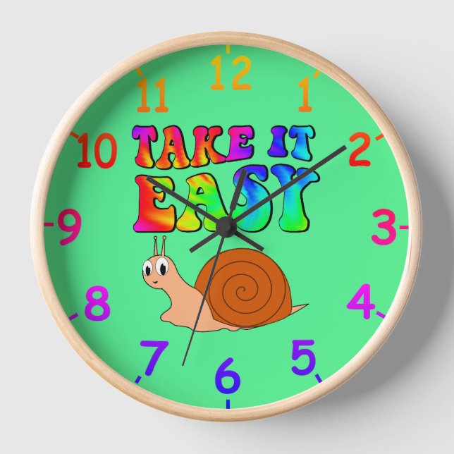 Take It Easy Cute Cartoon Snail With Groovy Text Clock (Front)