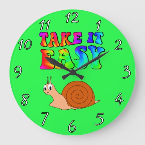 Take It Easy Cute Cartoon Snail With Groovy Text Large Clock