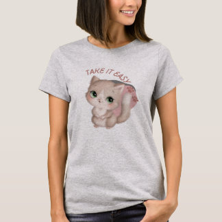 Take It Easy Cute Pink Cat T-Shirt