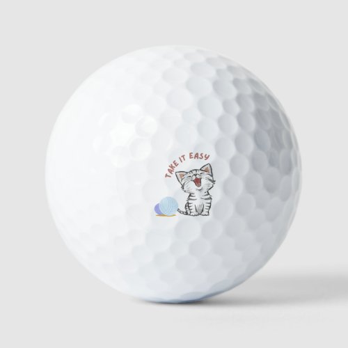 Take it easy modern water colour cat golf balls 