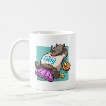 Take It Easy Relaxed Rhino Funny Pool Cartoon Coffee Mug by NoodleWings at Zazzle