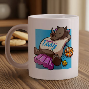 Take It Easy Relaxed Rhino Funny Pool Cartoon Giant Coffee Mug