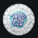 Take it Easy Sand Dollar Beach Quote Dart Board<br><div class="desc">Cute beach dartboard in a watercolor blue and turquoise sand dollar pattern design with "Take it easy" typography design.</div>