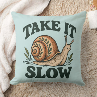 Take It Slow - Whimsical Woodland Snail Cute Throw Pillow