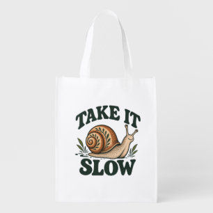 Take It Slow - Whimsical Woodland Snail Reusable Grocery Bag