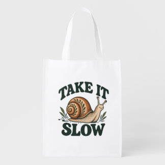 Take It Slow - Whimsical Woodland Snail Reusable Grocery Bag