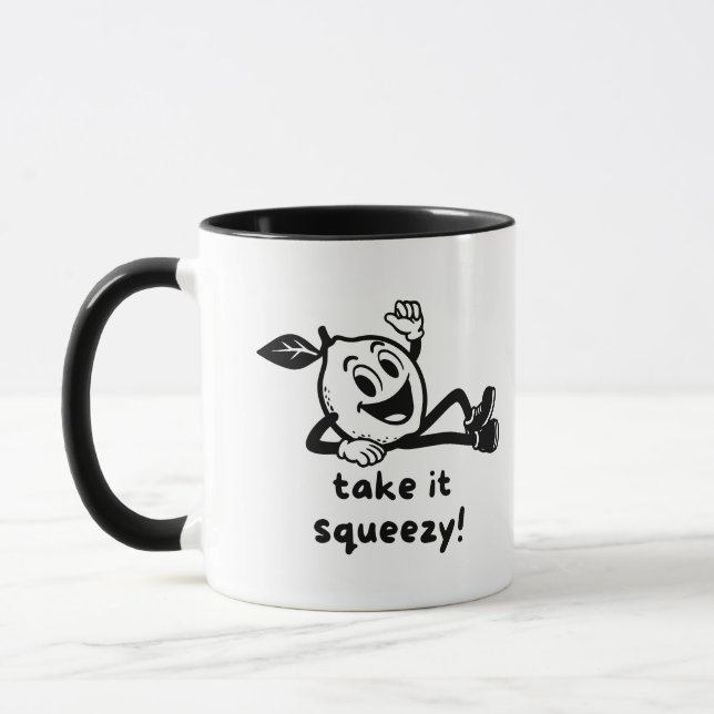Take It Squeezy Fun Lemon Pun Mug (Left)