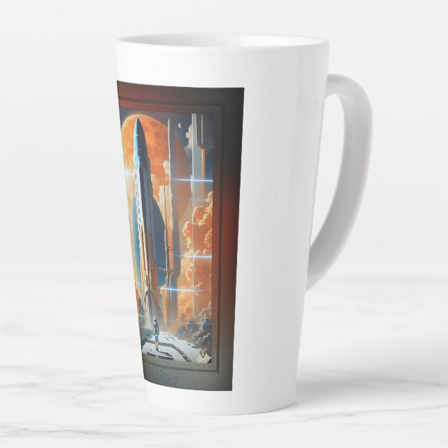 Take Lunar Launch - Journey To Moon Retro Poster Latte Mug (Right Angle)