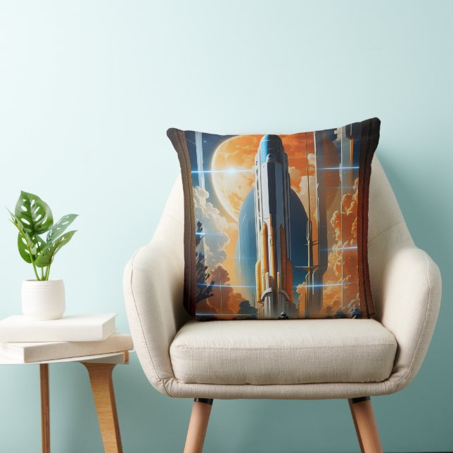 Take Lunar Launch - Journey To Moon Retro Poster Throw Pillow (Chair)