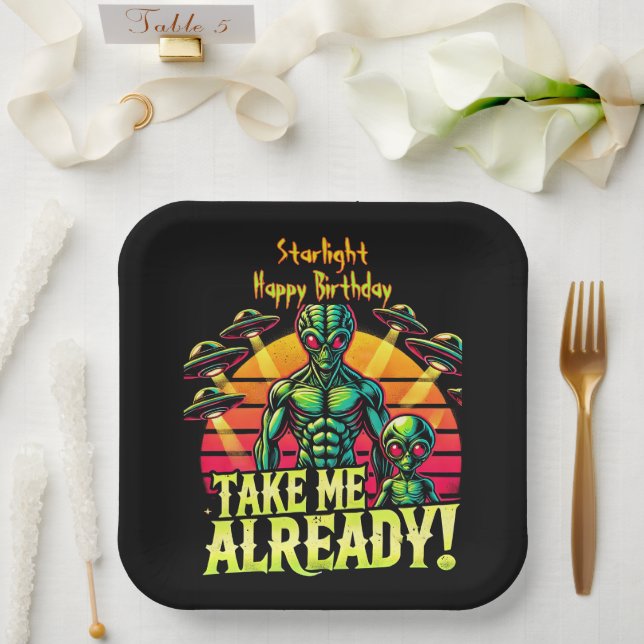 Take Me Already Vivid Cosmic Encounters Start Here Paper Plates (Wedding)