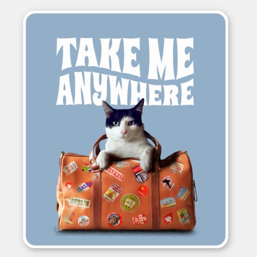 TAKE ME ANYWHERE TRAVEL SUITCASE CAT STICKER